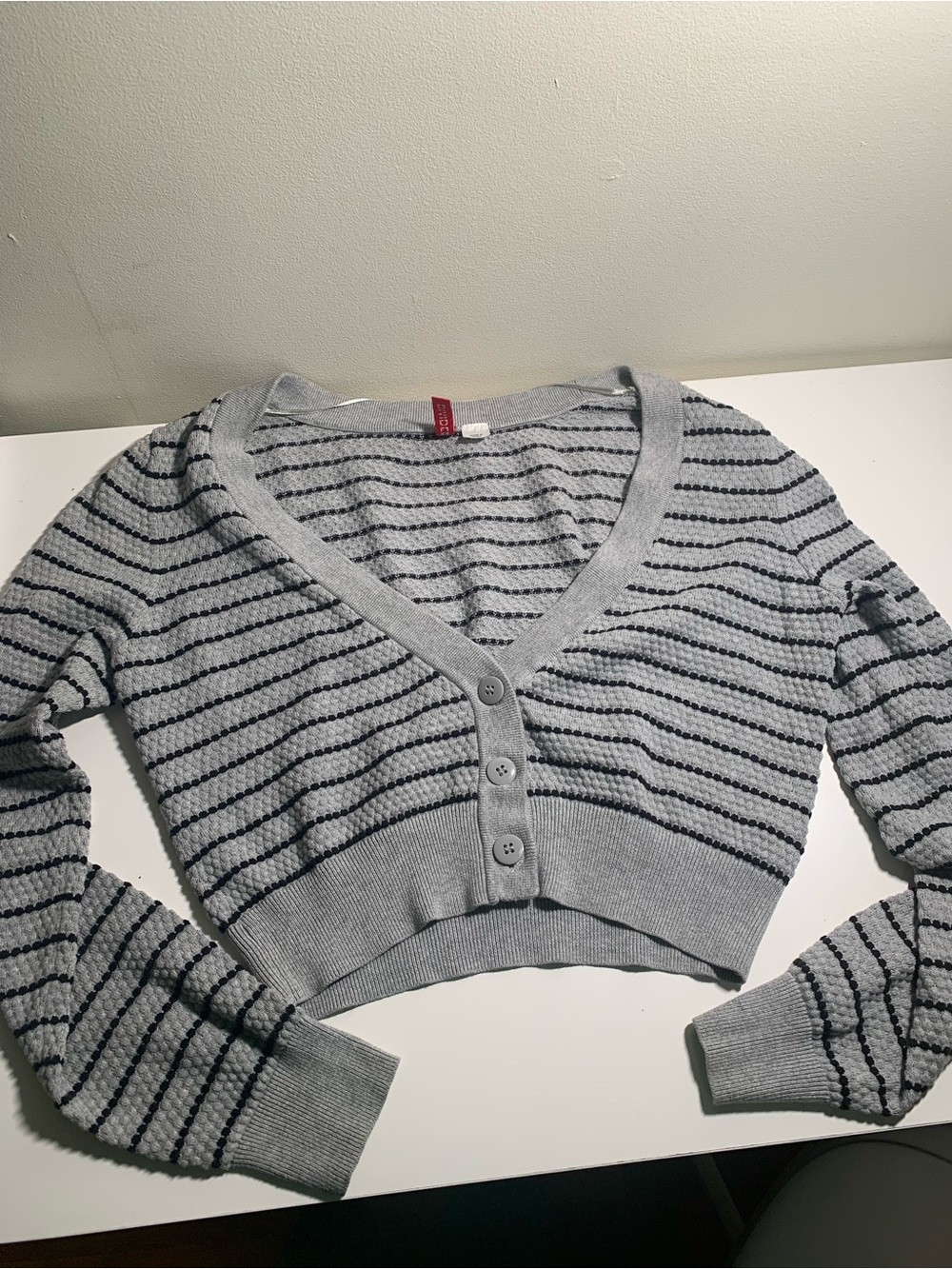 Divided Light Gray Striped V-Neck Cropped Cardigan